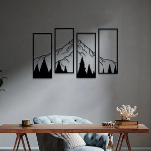 Plaque murale de montagne en métal minimaliste, 4 pièces